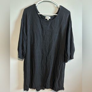 Umgee Black Frayed Hem 3/4 Sleeve Dress-Sm